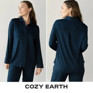 NWT - CozyEarth - Bamboo Collared Long Button Down - XS - Blue